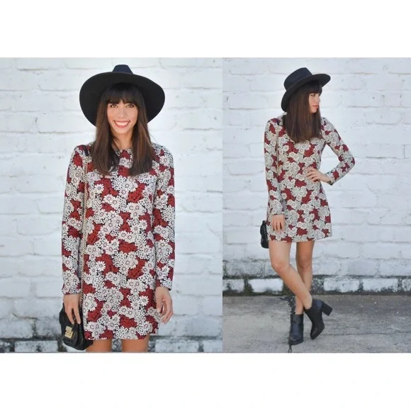 Zara Woman Red Black White Floral Daisy Mini Dress Size Medium Blogger Favorite - Picture 3 of 13